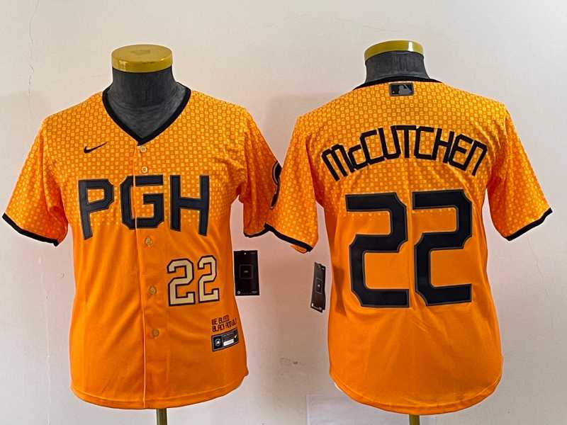 Youth Pittsburgh Pirates #22 Andrew McCutchen Number Yellow 2023 City Connect Stitched Jersey1->mlb youth jerseys->MLB Jersey